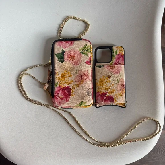Bandolier Floral Phone Case and wallet set with wrist added wrist chain