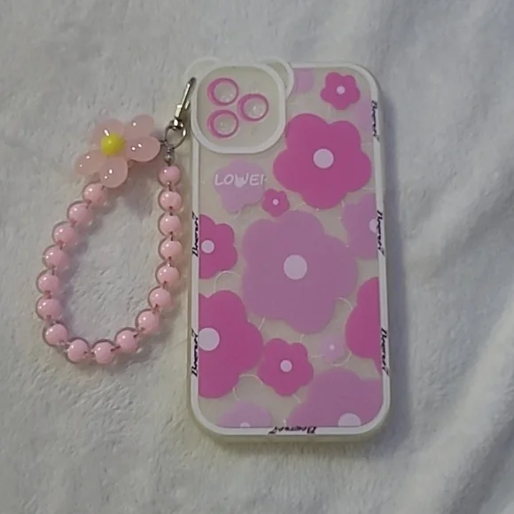 3D Bear Ear Hang Phone Chain Lanyard Clear Soft Case for iPhone 11 Pro Max Pink