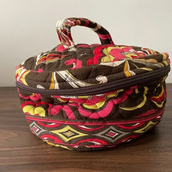 Red, Yellow, and Brown Patterned Vera Bradley Circle Travel Bag