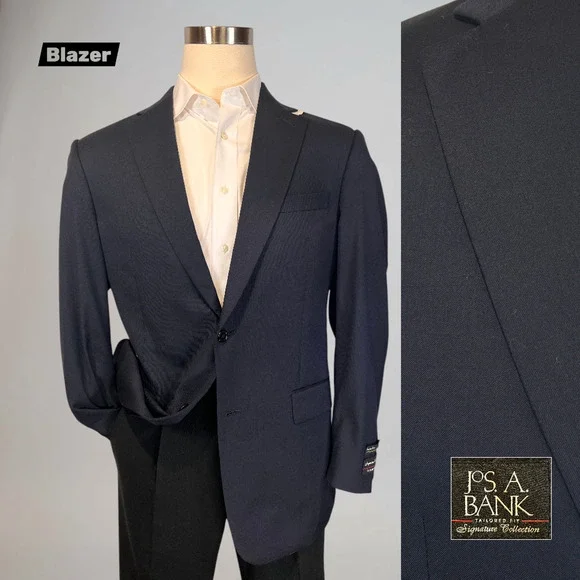 New Jos A Bank Signature 42-44L Tailored Athletic Fit Navy Blue Blazer