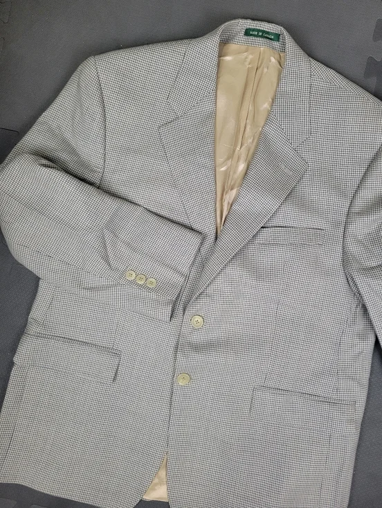 Lauren Ralph Lauren Houndstooth Blazer Jacket Mens 42S 100% Wool Tan Sport Coat