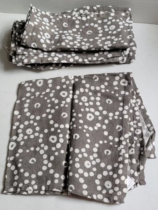 Set 6x Crate & Barrel 💯% Linen Napkins, Gray w/ White Dots, Large 22” Square