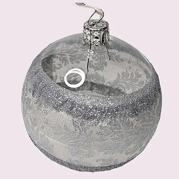 Crate&Barrel Clear Blown Glass Metallic Paper Wrapped Christmas Tree Ornament