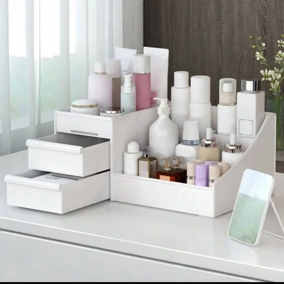 1pc White Drawer Cosmetic Storage Box, Makeup Organizer With Dividers
