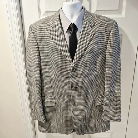 Jos A Bank Sport Coat Mens 44R Black White Houndstooth Blazer Classic 3 Button