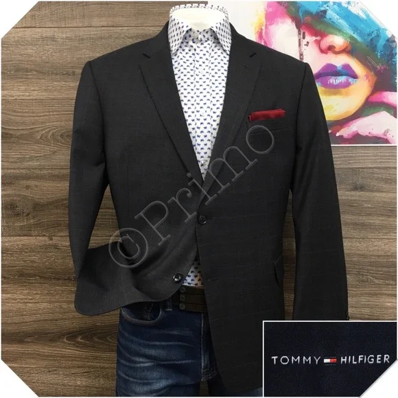 TOMMY‎ HILFIGER Mens Blazer Sport Coat Casual Jacket Size 48R Classic Wool Suit