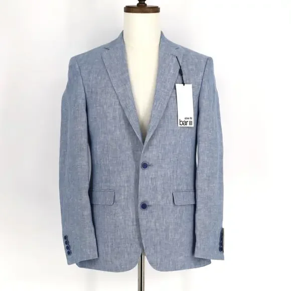 Bar III Men's Light Blue Linen Summer Casual Slim Formal Suit Jacket Size 36S