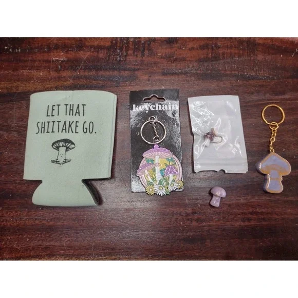 Mushroom Lover Gift Set – Keychains, Earring, Mini Figurine & Koozie 