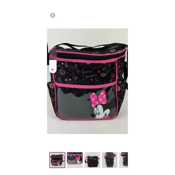 Disney Baby Minnie Mouse Black‎ Pink Lunch Bag Insulated Bag