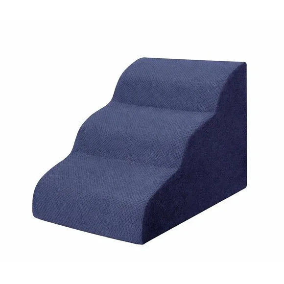 3-Step Foam Dog Stairs for Bed or Couch Non-Slip Cover - Navy Blue