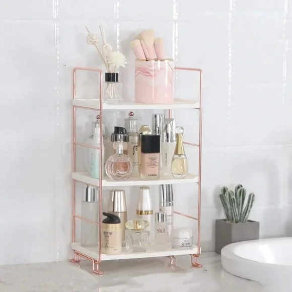 Desktop Cosmetics Storage Rack Rose Gold Bathroom Storage Shelves (3-LAYERS)