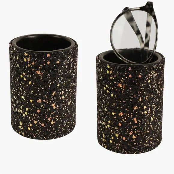 New! 2 Black Glitter PU Leather Holder for Makeup Brushes, Eyeglasses, Pens etc