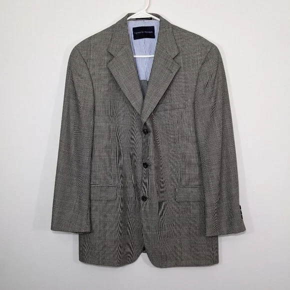 Tommy Hilfiger Mens 40R Wool Blazer Houndstooth Plaid Jacket