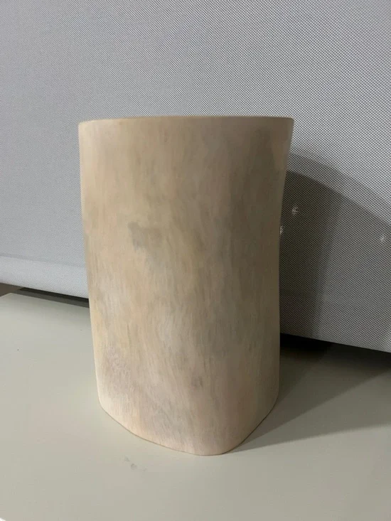 Crate & Barrel Wood Vase - Light Cream