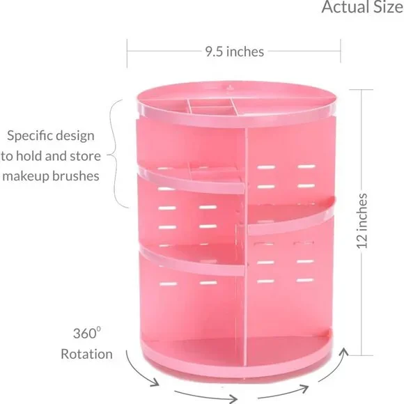 Pink Makeup Box Organizer 360 Rotating Storage Cosmetic Organizer Vanity Stand.