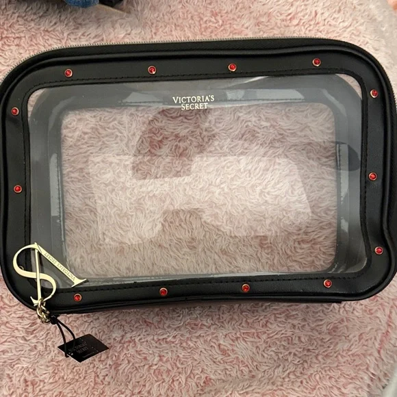 Victoria's Secret Black Clear Cosmetic Pouch with Red Studs