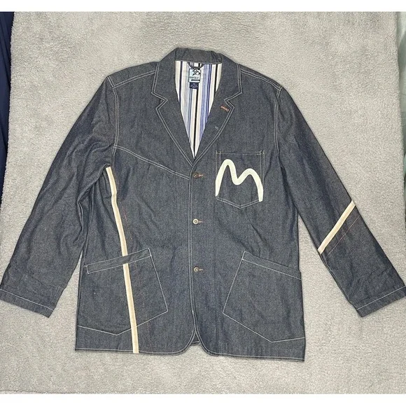 Vintage Y2K Raw Blue Nurealms‎ Blazer Denim Jean Sport Jacket Coat Mens 2XL