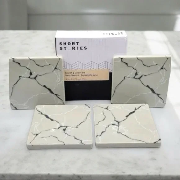 SHORT STORIES S/4 Square Stonewear (Marbled) Coasters | New In Box