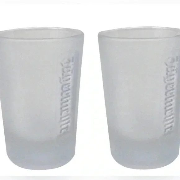 Vintage Jagermeister 2CL Embossed Frosted Jager Logo Deer Shot Glass X 2 EUC