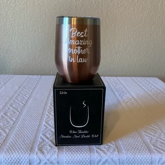 NIB Stainless Steel Double Wall 12oz Wine Tumbler Best Amazing‎ Mother in Law