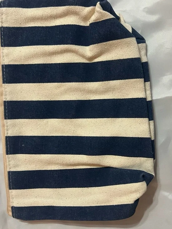 Gorjana Navy and Cream Striped Makeup Organizer Pouch