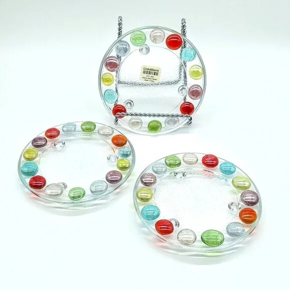 Crate & Barrel Round Glass Marble Stackable Coasters (3)