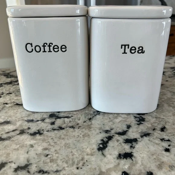 Crate&Barrel White Coffee and Tea Canisters