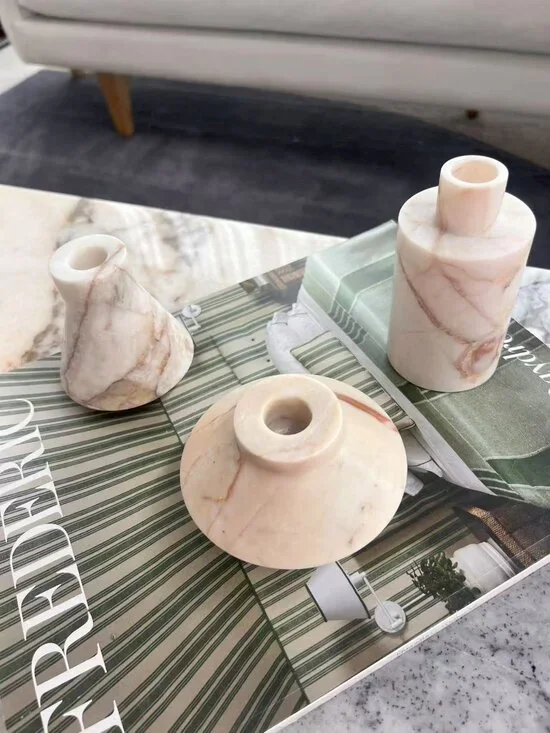 Brands New Discontinued Crate&Barrel Isola Red Marble Candle Holder Set Of 3 A