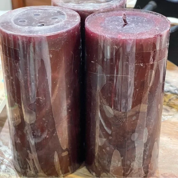 3 Crate & Barrel Mottled Pillar Wine Candles