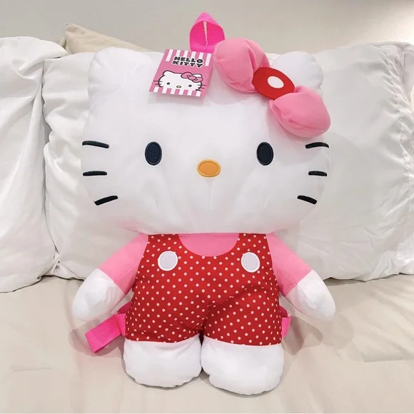 NEW Sanrio Hello Kitty Plush Backpack Red Polka Dot‎ Romper Pink Bow Kawaii Bag