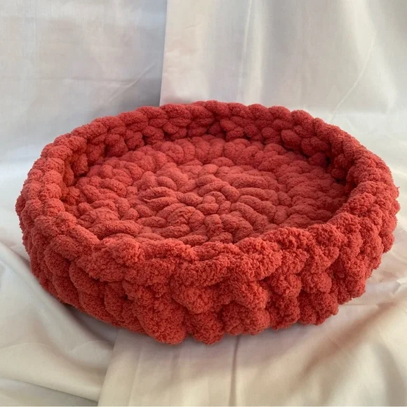 Handmade crochet pet bed in Terracotta