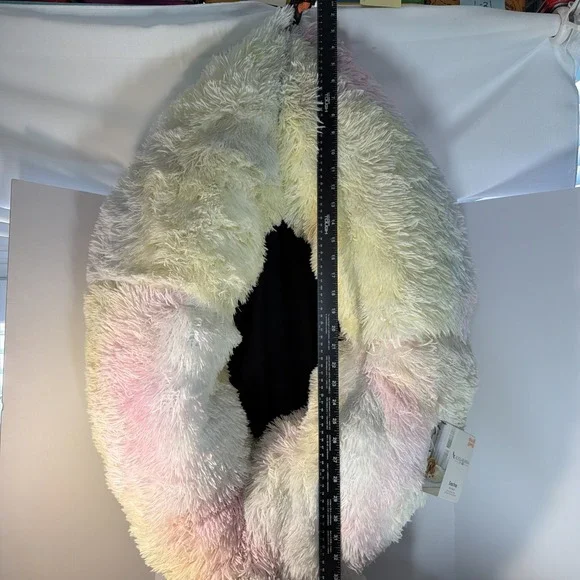 Dog Bed Pet Dog Cat Plush Warm Soft Calming Bed Thick Fluffy Rainbow Donut