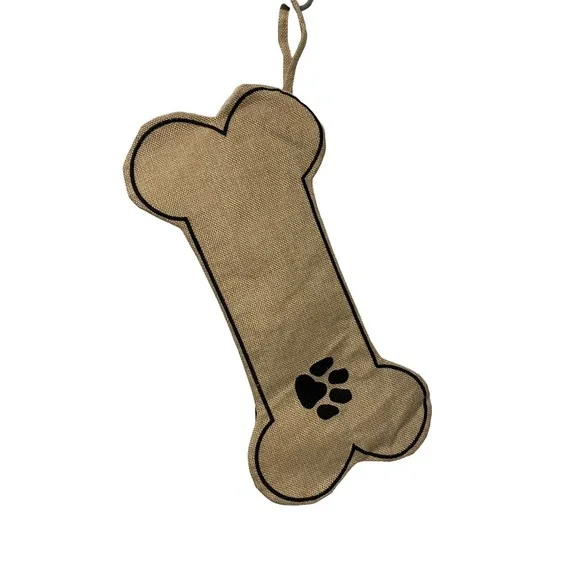 Dog Paw Christmas Stocking Bone Pet Hanging Burlap new 15.5 x 7.5 inches