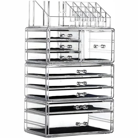 Clear Makeup Organizer Stackable 9 Drawer Vanity Storage for Skincare Jewelry