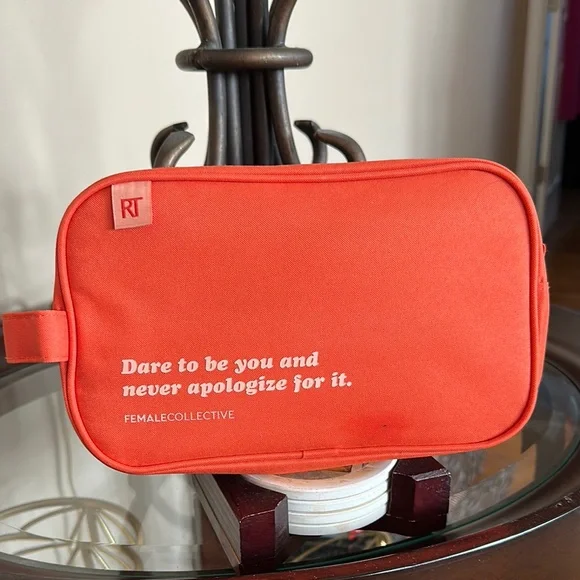 Like New! Orange two compartment Cosmetic Bag with Inspirational Quote