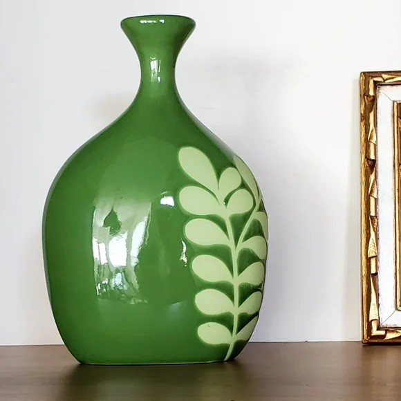 Crate&Barrel Avacado Green Ceramic Vase, 8.5