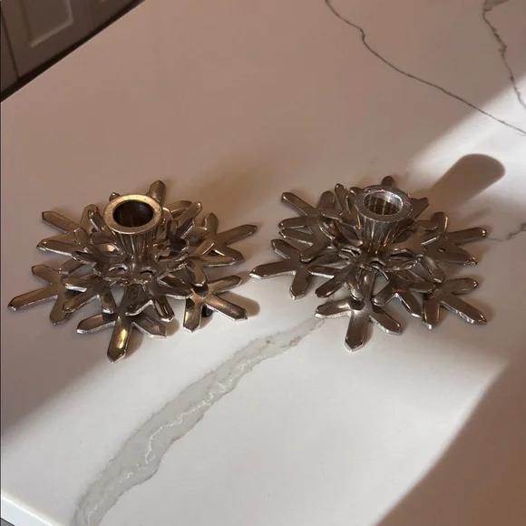 Crate&Barrel Metallic Snowflake Candle Holders