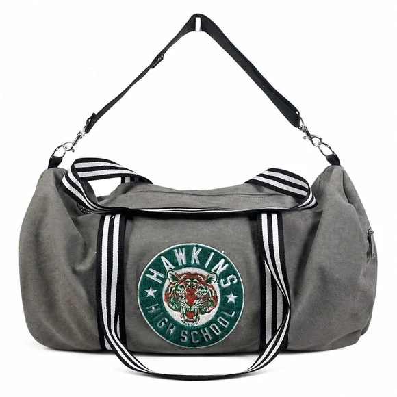 Stranger Things Hawkins High School Duffle Bag TV Show Preowned Flaws Gray Green