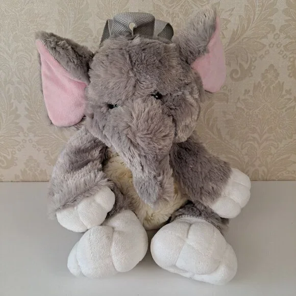 Stuffed Plush Elephant Backpack with Adjustable Straps Zipper on His Back EUC