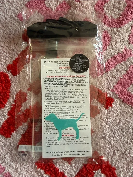 PINK VS Clear Waterproof Phone Pouch with Teal Seahorse Accent