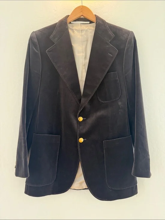 Jean Paul Germain Custom Men's Chocolate Velvet Blazer with Gold Buttons
