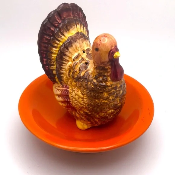 Cute Turkey on Platter Salt Shaker Crate&Barrel