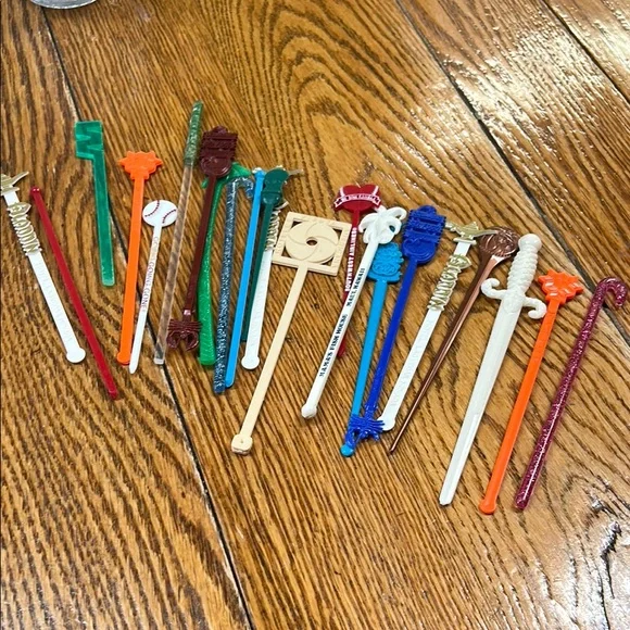 Vintage set of plastic, acrylic swizzle sticks. Hotels, casinos airlines.