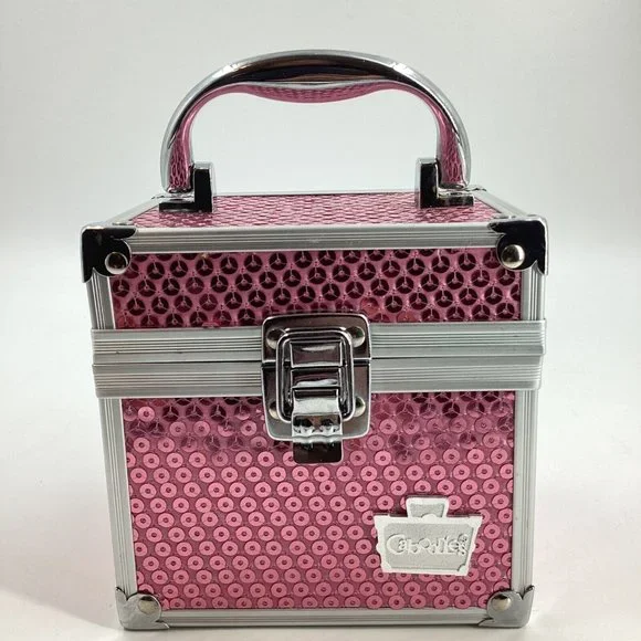 Caboodles Mini Pink Sequin Makeup Case Organizer 2012 Sparkle Silver
