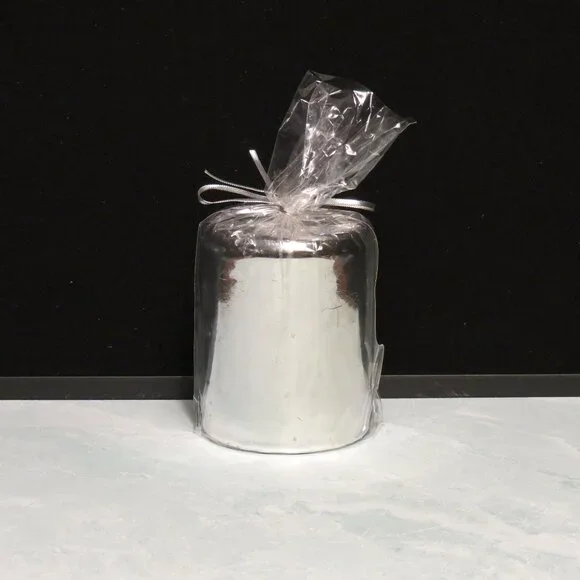 Crate & Barrel Shiny Silver Pillar Candle 3x4/New
