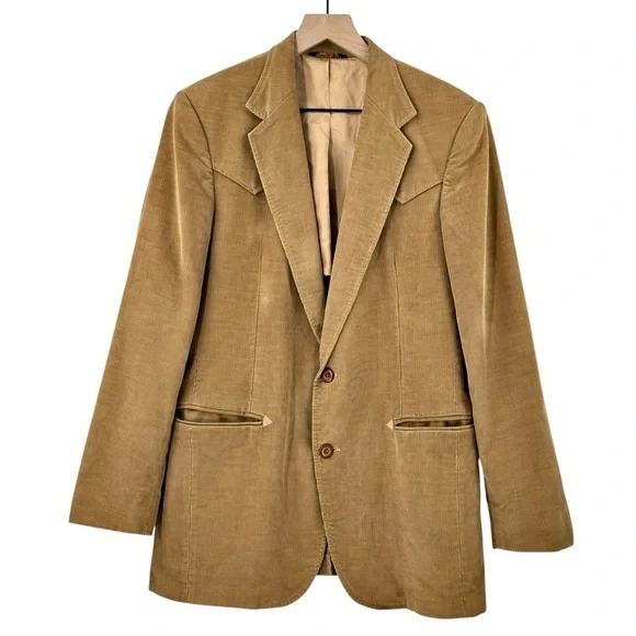 Vintage 70s Western Wear Corduroy Blazer Mustang by Haggar Made in USA Tan | 40