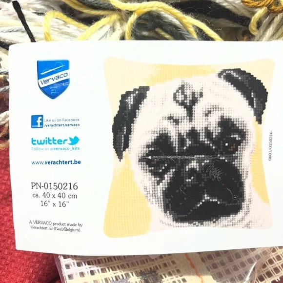 Pug Dog Cross Stitch Kit - Black and Cream