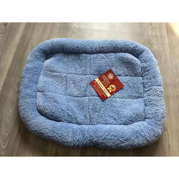 Akc Soft Blue Pet Crate Mat Ultra Plush Washable 24x17 Inches
