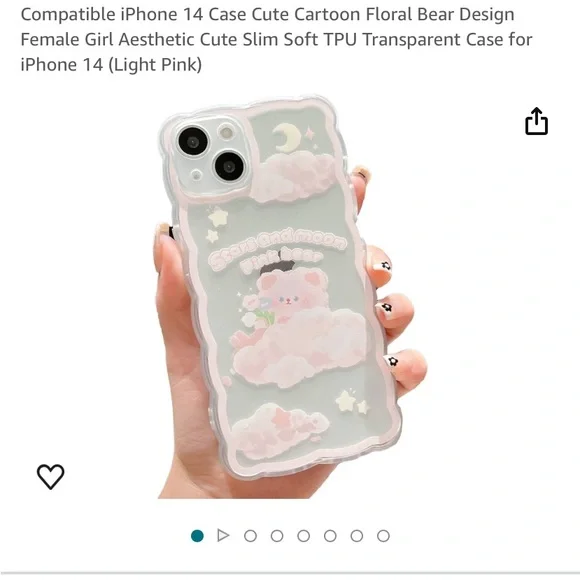 iPhone 14 Case, compatible, Cartoon Floral Bear, Slim Soft TPU Transparent, NWT