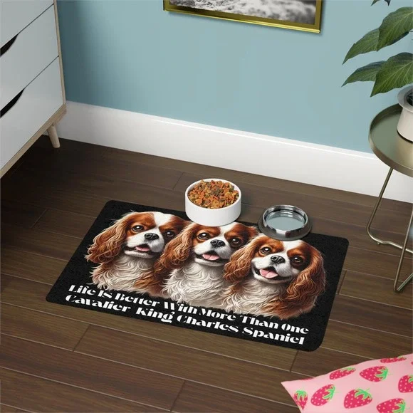 Pet Food Mat - "Life is Better With More Than One Cavalier King Spaniel